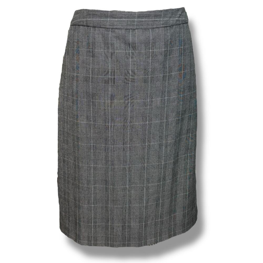 Worthington Stretch Black Plaid Pencil Skirt with Kick Pleat-Size 8